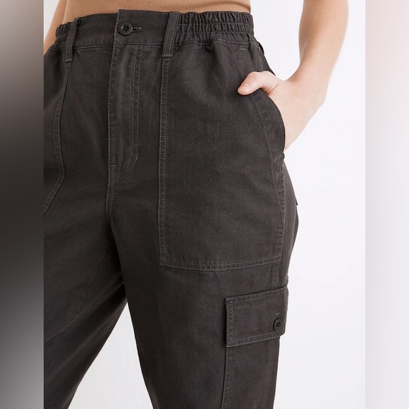 Madewell Garment-Dyed Cargo Jogger Pants Black Coal Size 31 Baggy Pull On Ankle - Picture 14 of 15